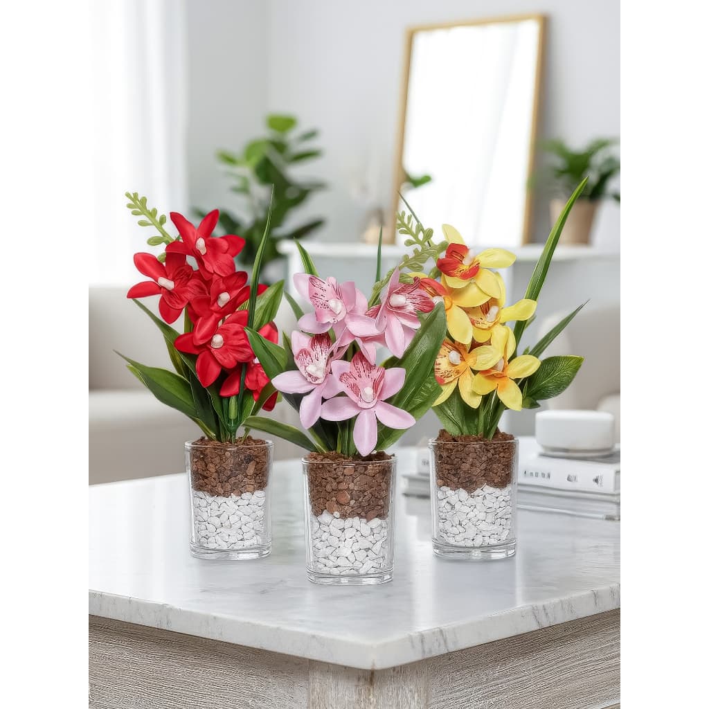 Plantas Decorativas Vasinhos Arranjo Artificial Mesa KIT 3 CHUVA DE OURO