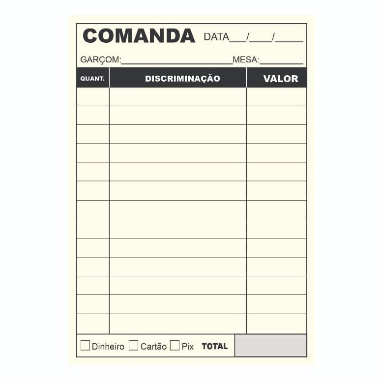 10 Blocos Comanda Padrão 10x14 c/50 folhas Lanchonete Barzinho Restaurante Delivery Papelaria