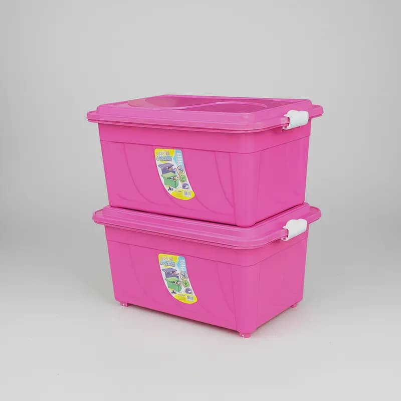 Kit 2 Caixas Organizadoras 60L Rosa com Tampa e Rodinhas – Multiuso e Resistente Agraplast 642