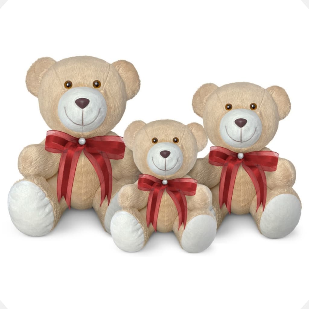 Kit Trio De Ursinhos De Pelúcia Antialérgico Articulado Com Laço 15, 20 e 25cm Urso Para Decoração