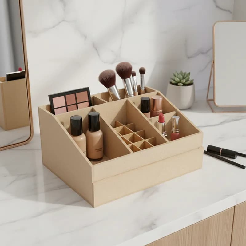 Organizador e Porta Maquiagem Aberto em MDF com Gaveta 32x26x15