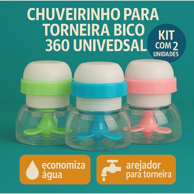 kit 2 Chuveirinho Torneira 360 Universal Quintal Pia Arejador Retrátil flexível Lavatório Extensor