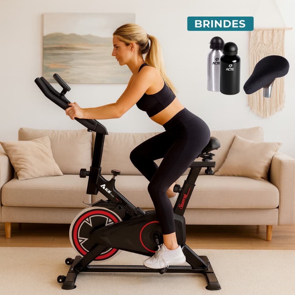 Bicicleta Bike Ergométrica Aluí Spinning Bal7 Roda Inércia 7kg + Kit Capa Selim Gel Squeeze Brinde