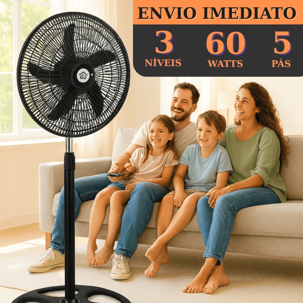 Ventilador De Coluna Preto 125cm Altura Ajustável 110V/220V Ventilador De Pé Chão Potente