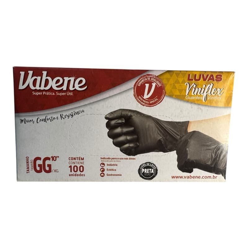 kit com 10 caixas luva viniflex preta vabene