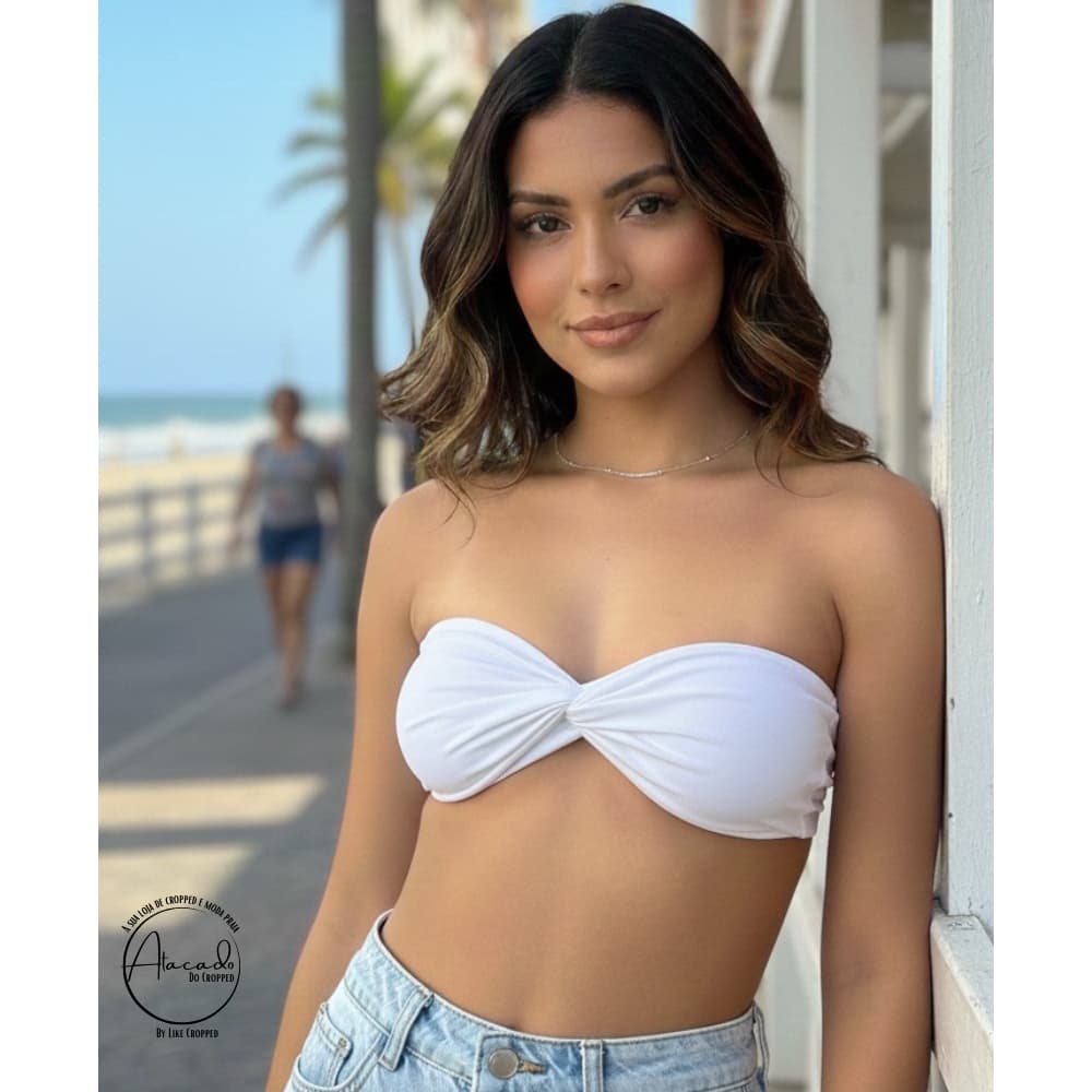Blusinha Cropped Tomara que Caia Top faixa Com Nó
