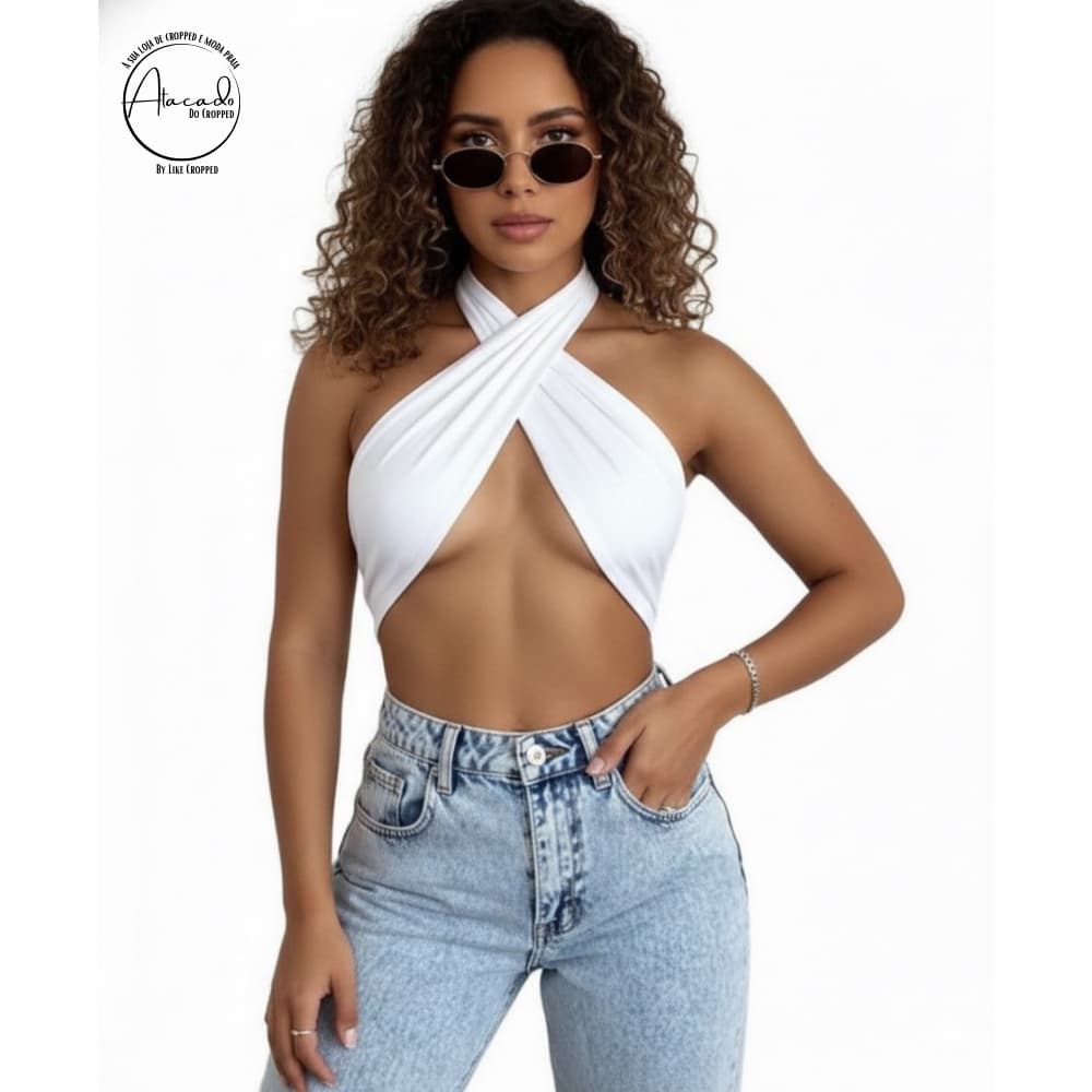 Blusinha Cropped Transpassado Decote em V Elegante