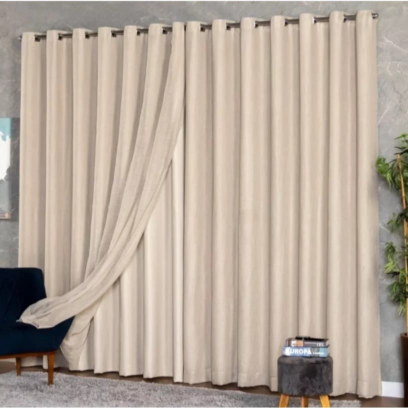 Cortina Voil Gaze de Linho 4m de Largura com Forro Microfibra Padrão (Varão) Alta Costura