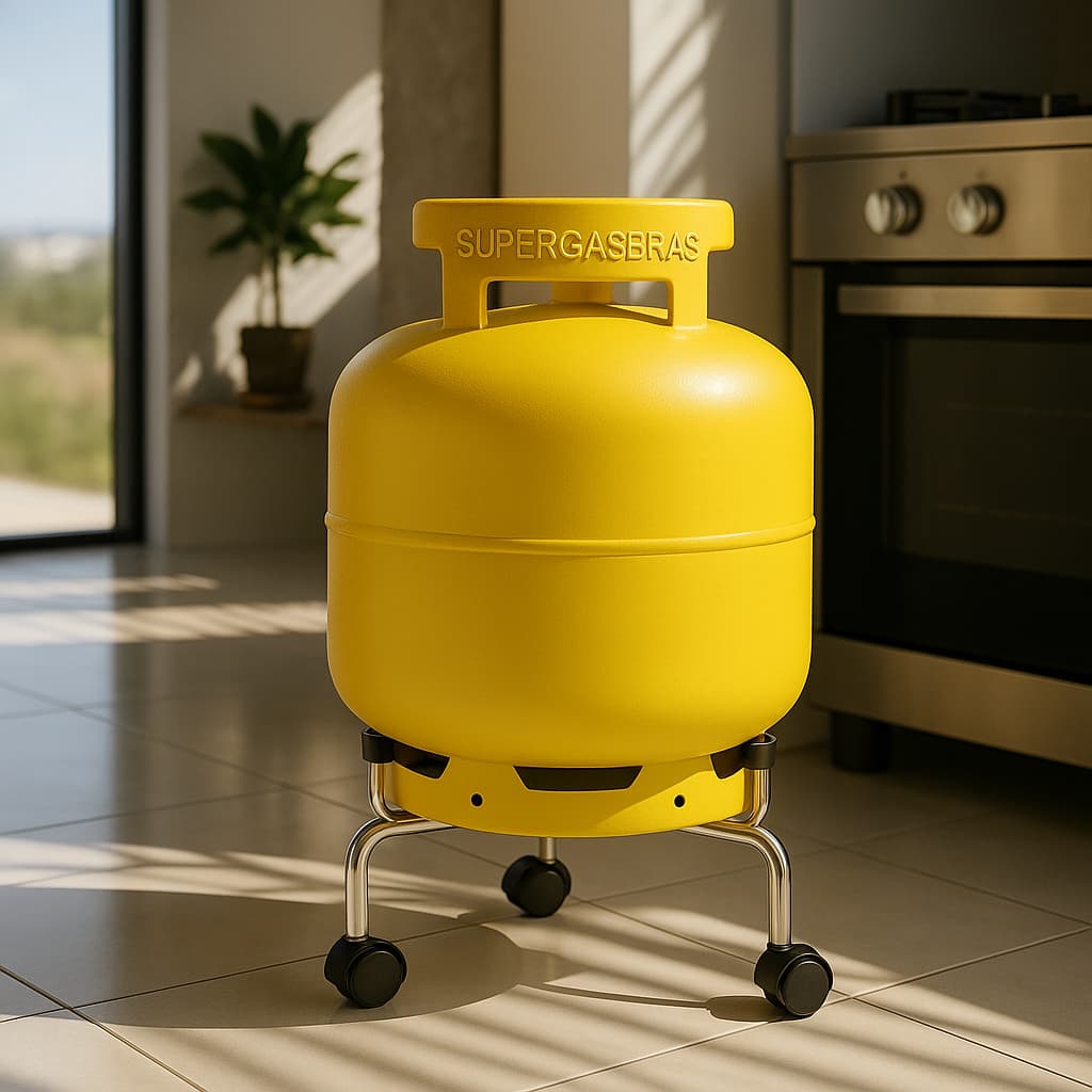 Suporte para Botijão de Gás Vaso de Planta Galão de Água com Rodinhas Resistente Aço Cromado FULL