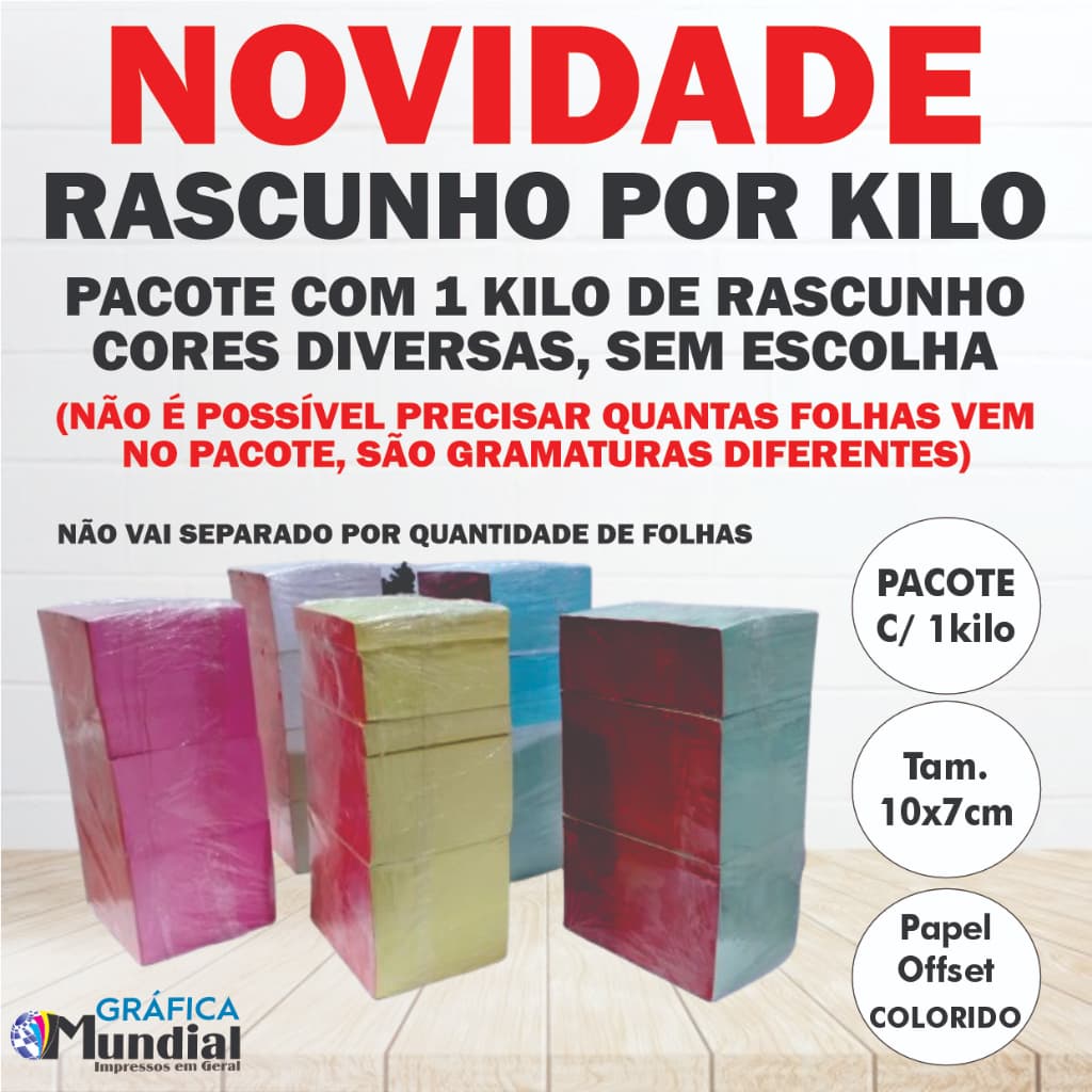 1kl Rascunho Tam. próx.10x7cm CORES EM ESTOQUE, sem pauta Papelaria Delivery Comanda Bar Restaurante