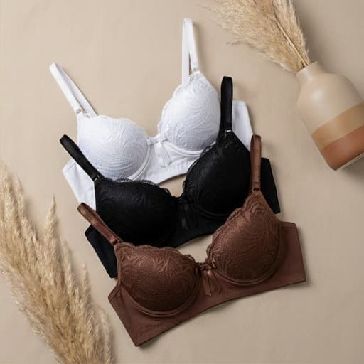 Kit c/3 Sutiã com Bojo Rendado Feminino Sustentação com Alças Ajustáveis