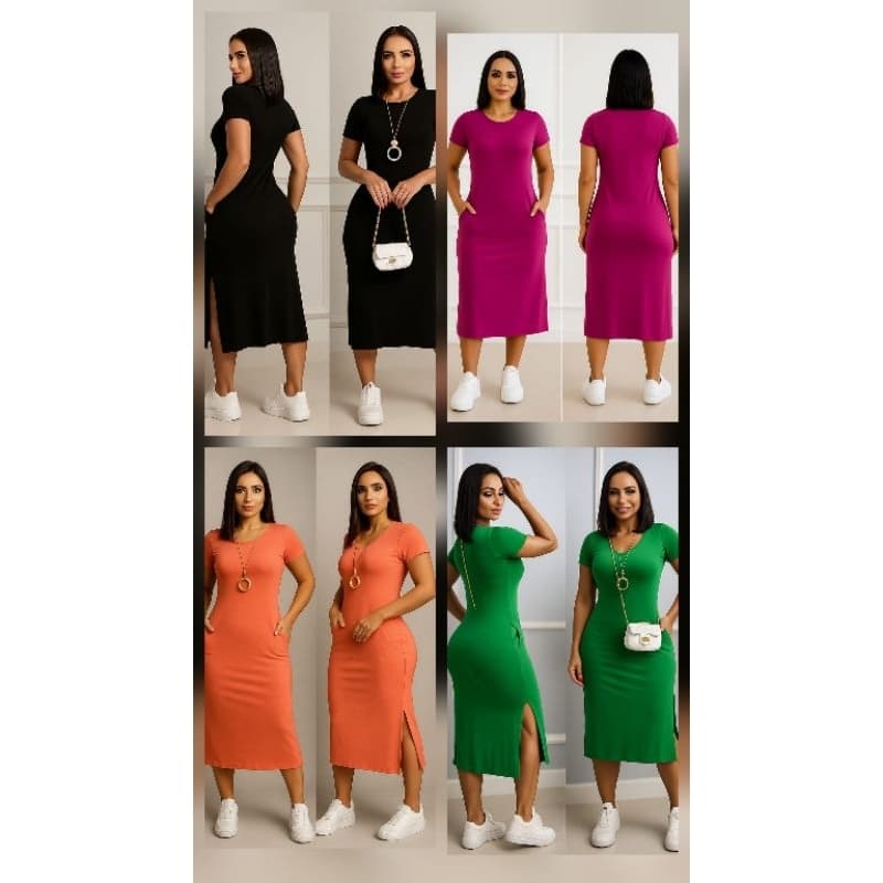 Kit 2 Vestidos Midi  Envio Rápido- casual - elegante - confortável