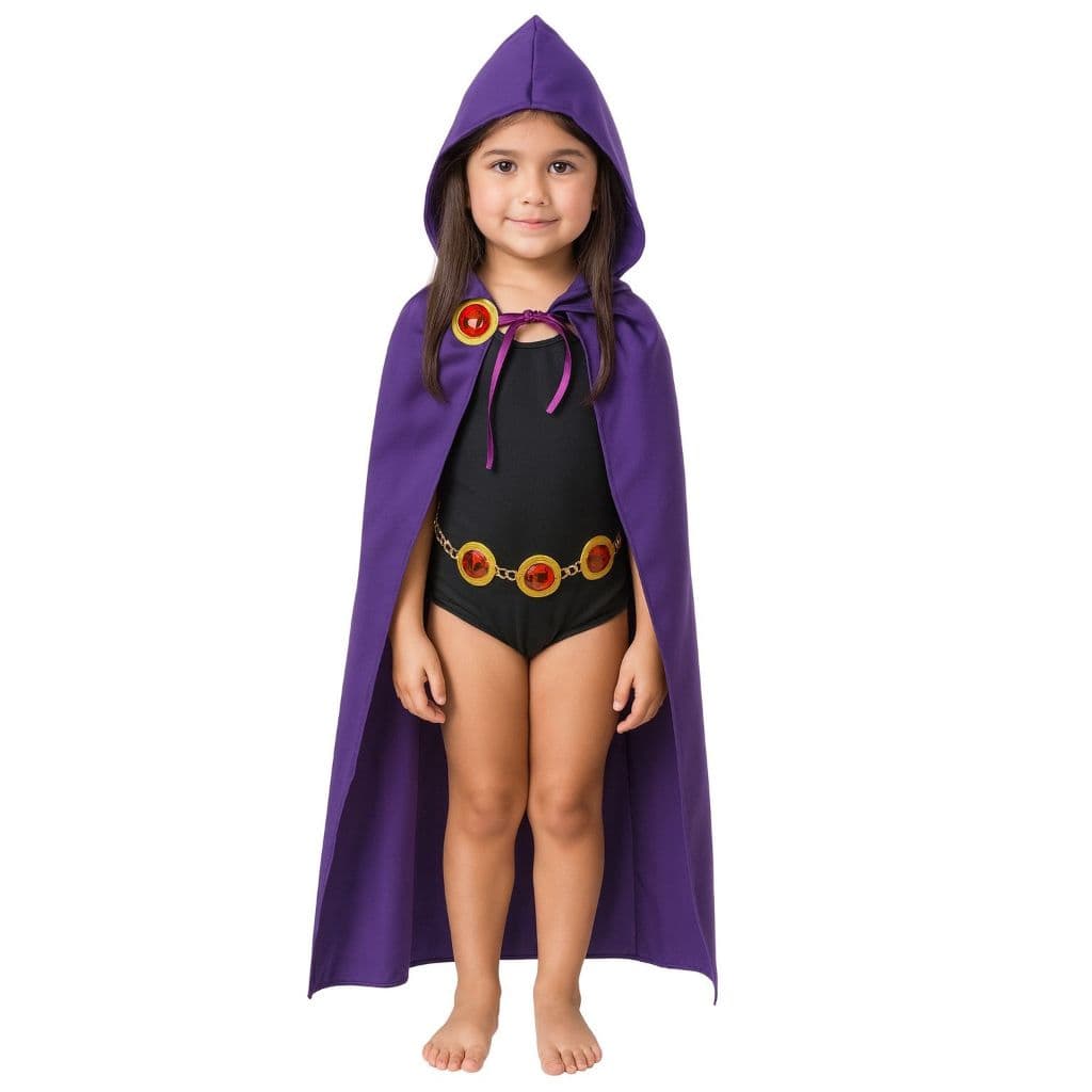 Capa Infantil Titans Ravena com Cinto Cosplay Fantasia Super-Herois