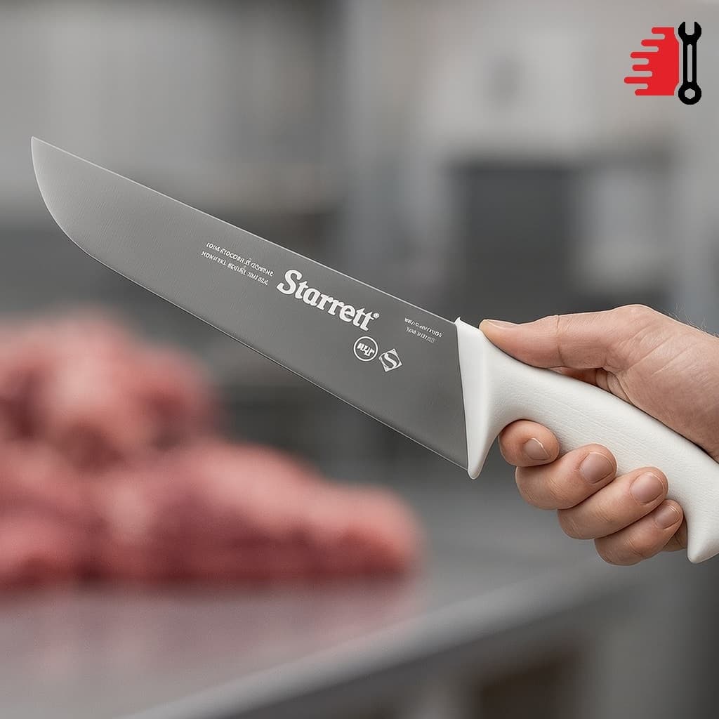 Faca de Carne Para Refile Aéreo Lâmina Reta Larga 10 Pol Branco Starrett Chef Cozinha Açougue Churrasco