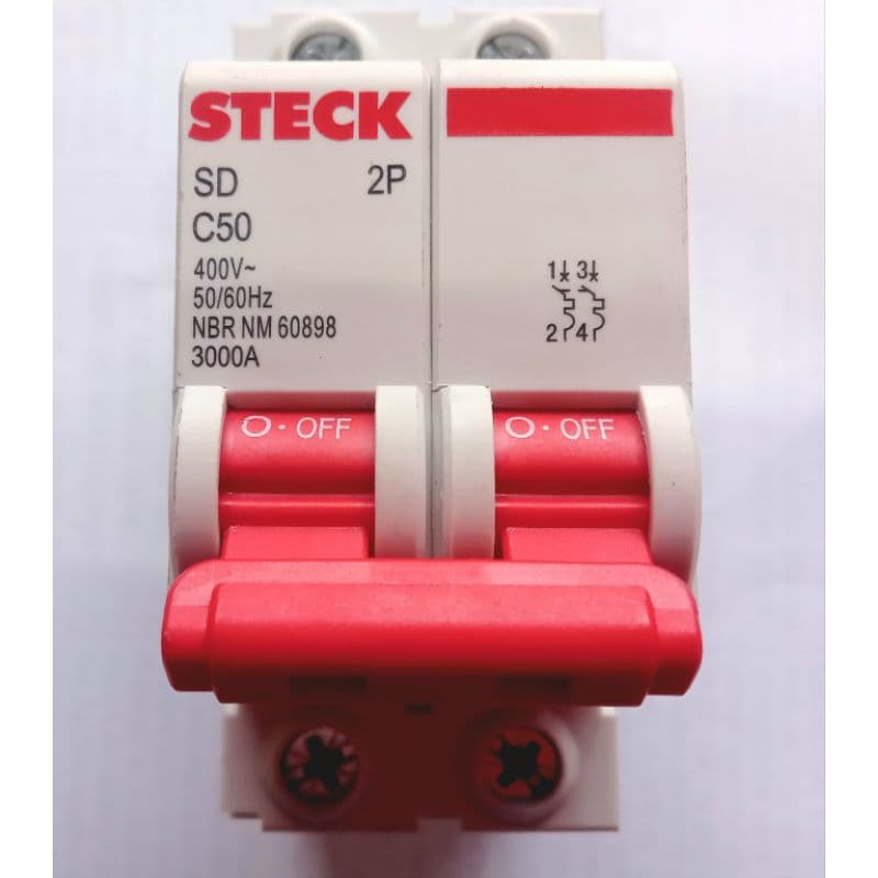 DISJUNTOR DIN BIPOLAR DE 50A CURVA C STECK