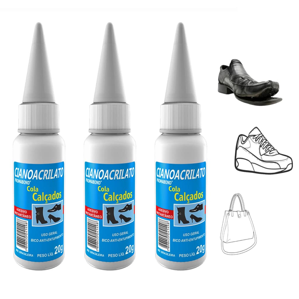Kit 3x Cola Sapatinho Instantânea Cola Calçado 20g