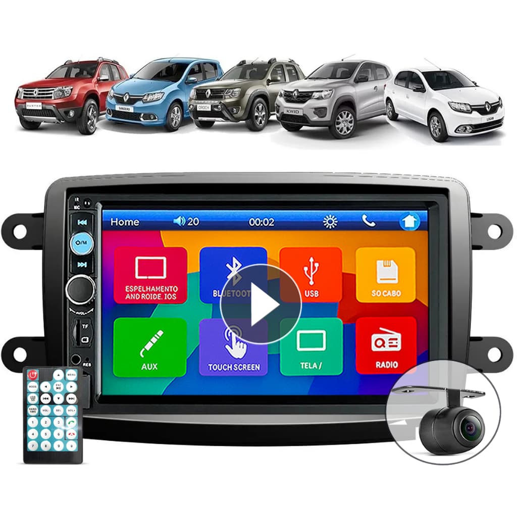 Kit Multimidia Mp5 Renault Duster Kwid Logan Sandero Bluetooth Espelhamento + Moldura + Câmera de ré