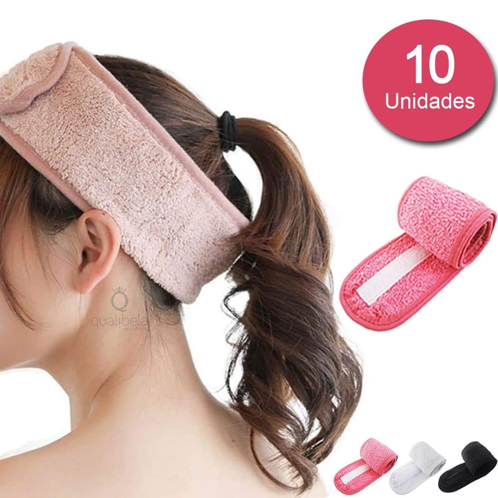 Kit 10 Faixa de cabelo Atoalhada para Limpeza Facial Maquiagem e Skin Care Procedimento Estético