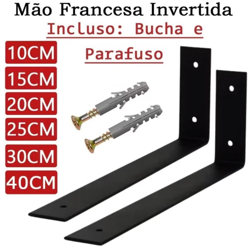 Kit Mão Francesa Suporte Invertido Cantoneira de Ferro para Prateleira