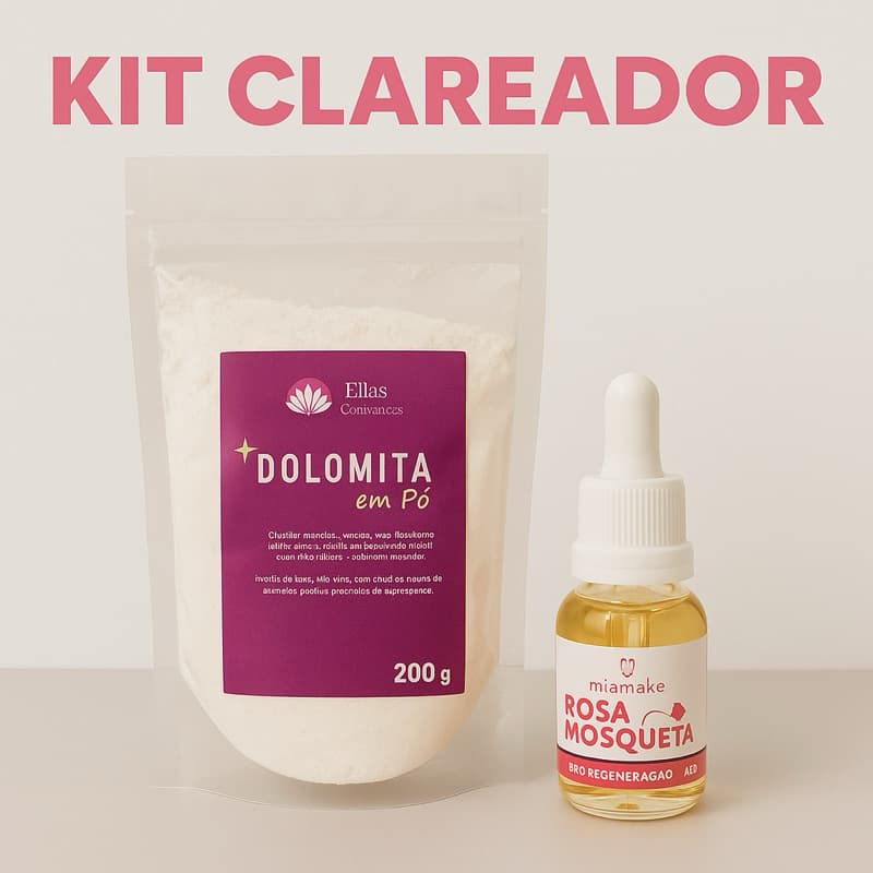 Kit Clareador Facial com Dolomita em Pó + Óleo de Rosa Mosqueta | Clareamento de Manchas, Acne e Uniformização da Pele