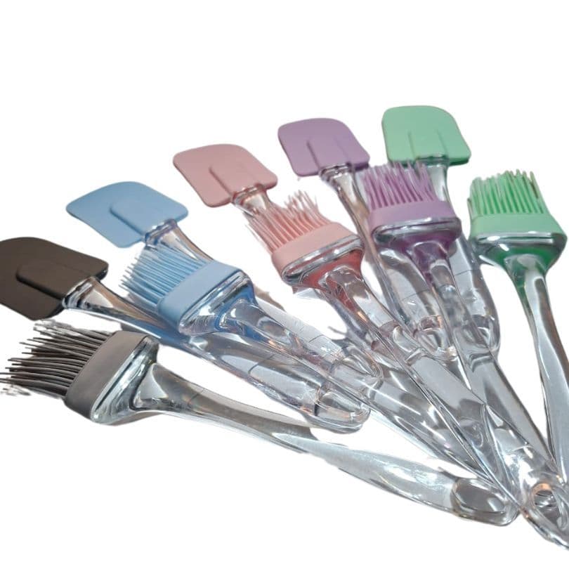 KIT Espatula + Pincel  Culinário de Silicone e Acrílico Cores Candy