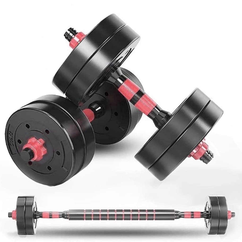 Kit Halteres 9Kg Ajustável 2 em 1 Barra Extensora Academia Casa Vermelho