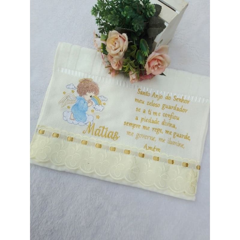 toalha personalizada com nome,Toalha com anjo da guarda,anjinho ,santo anjo