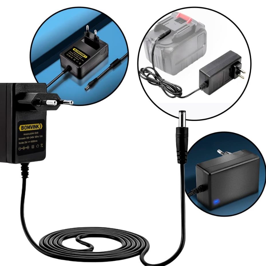 Carregador Fonte Bivolt 21V Para Baterias De Lítio Parafusadeiras Carregamento Rápido Baixa Geração de Calor