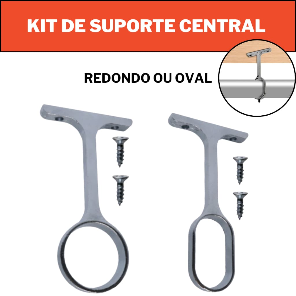 Kit com 1, 2, 4, 8 UND Suporte Central OVAL OU REDONDO FECHADO Para Tubo Cabideiro