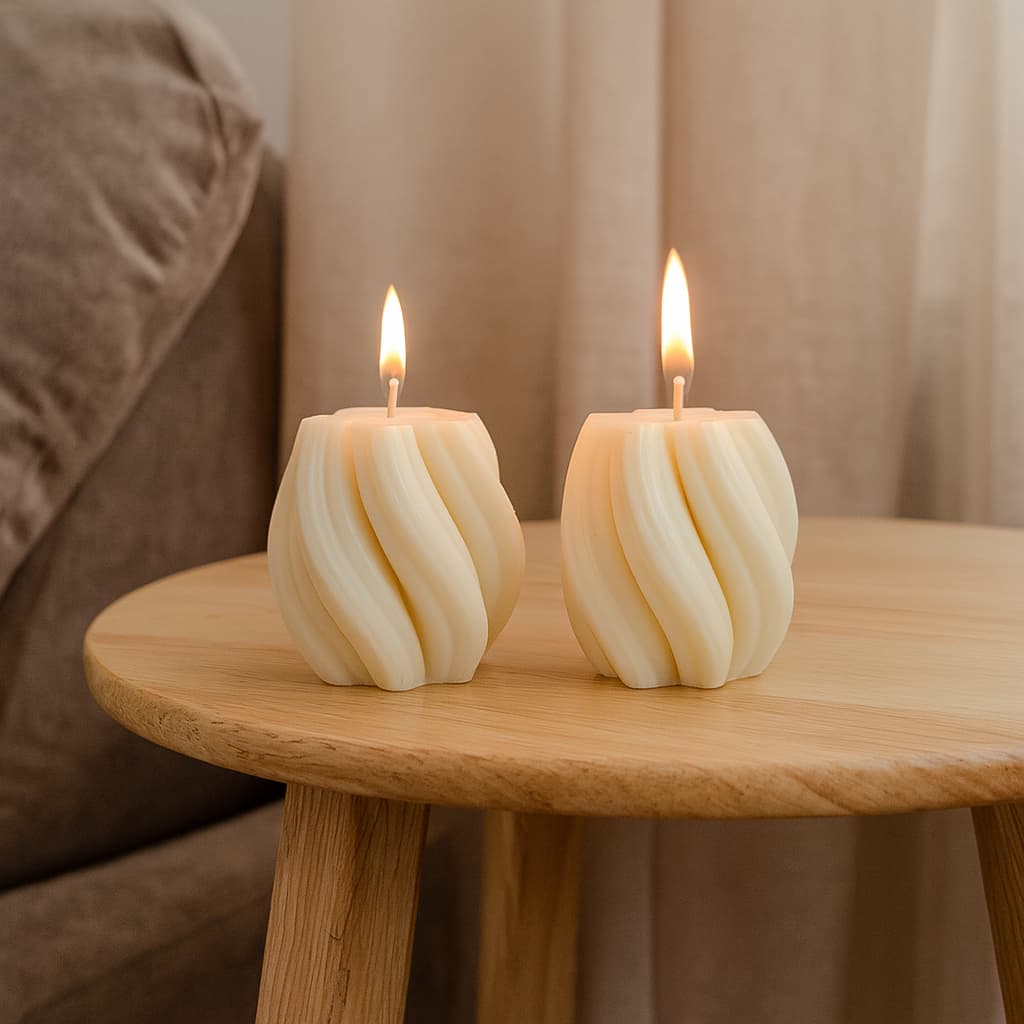 Kit  Velas Mini Espiral Geométrica Artesanais 55g BRANCA – Cera de Soja, Essências Premium e Pavio de Algodão