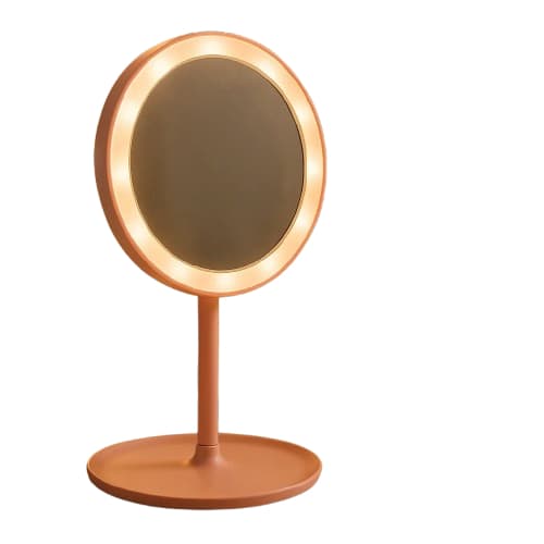 Espelho De Maquiagem Led De Mesa Dobrável Portátil Camarim Com Luz Redondo Penteadeira Moldura Rosa Pink