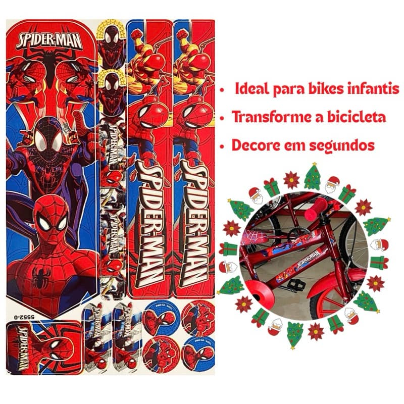 Adesivo Homem Aranha Spiderman Infantil Cartela Para Bicicletas Bike