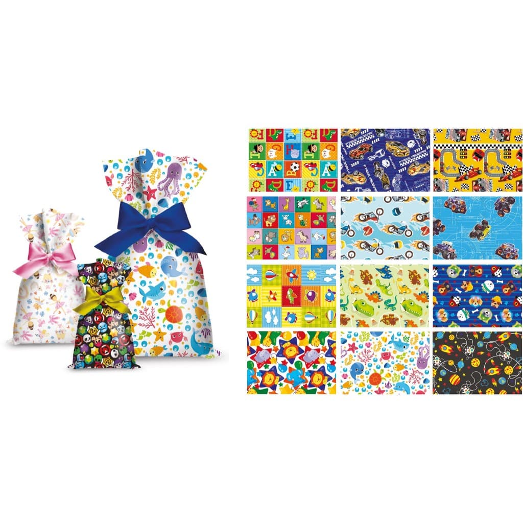 Kit Presente Menino  50 Sacos 30x45 + 50 Laços Sortidos