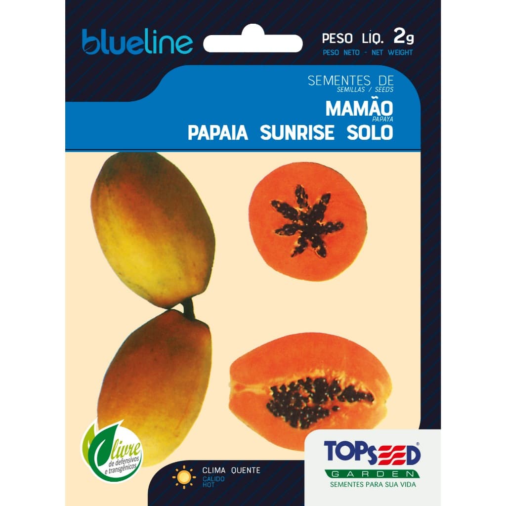 Sementes de Mamão Papaia Sunrise Solo Topseed Garden 2g Blue Line grande e saboroso