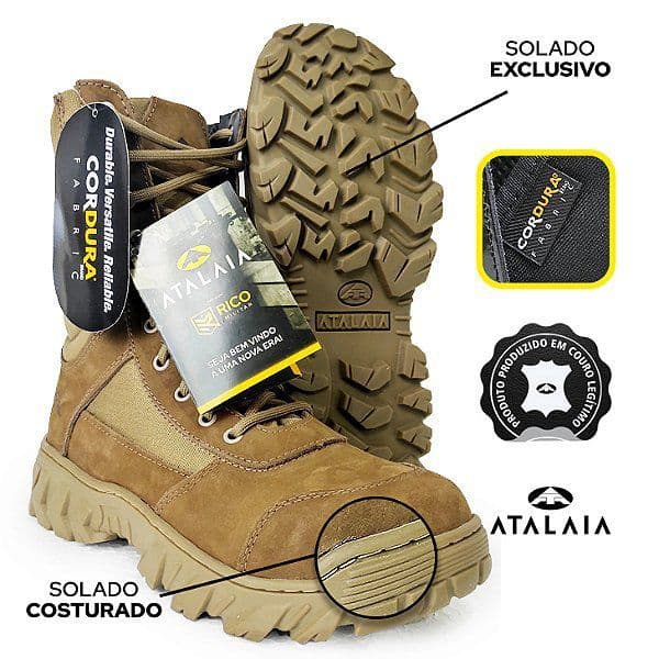 Coturno Atalaia da Rico Militar - Padrão Exército Brasileiro Cobra - Coyote - COM ZÍPER