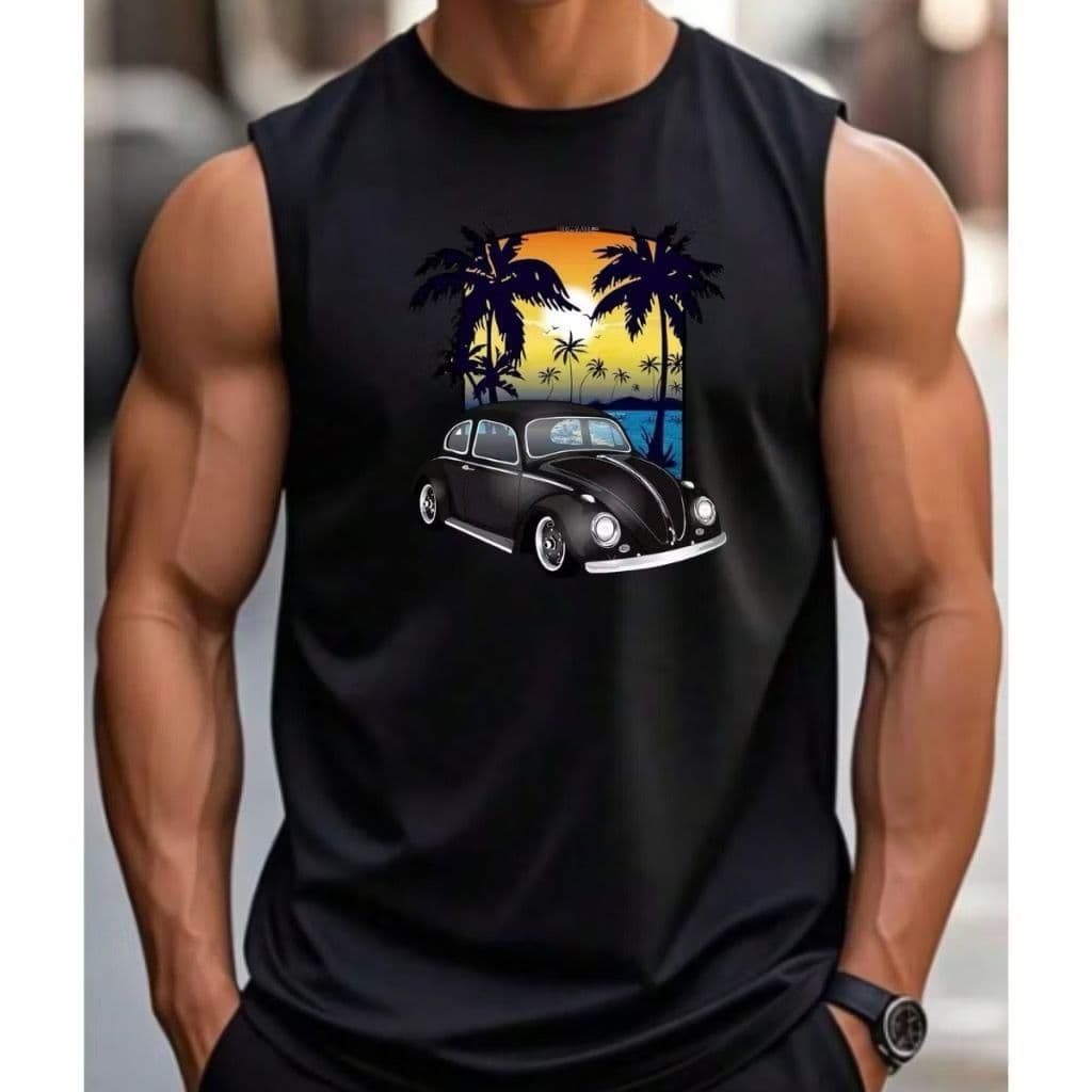 Regata Masculina Manga Curta Verão Regata 100% Algodão Gola Redonda Básica Fusca Praia Envio Imediato