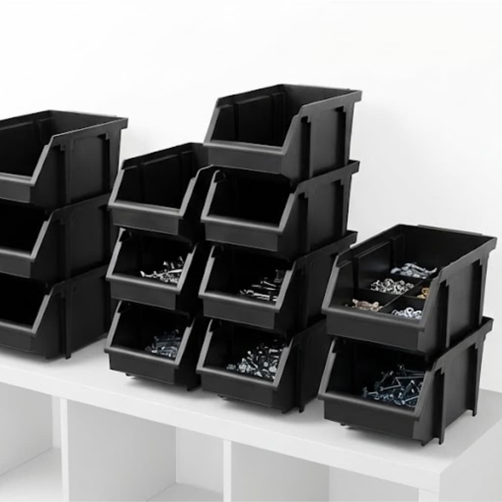 Kit 25 Caixas Bin Organizadoras Parafusos Porcas Plástico Preto N°03 Resistente Empilhavel