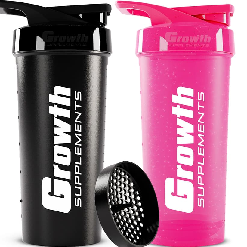 KIT 2 Coqueteleiras Garrafa Shaker Fitness Academia Com Rede Misturadora Medidor Cores Growth 600ml