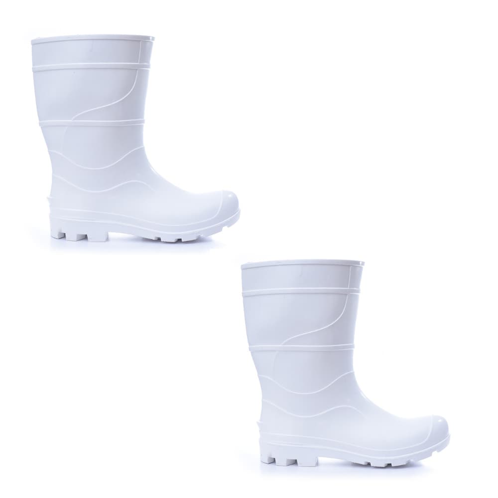 Kit 2  Pares Galocha PVC  Branca Cano Médio Bota Antiderrapante Profissional Impermeável Frigorífico, Limpeza e Indústri