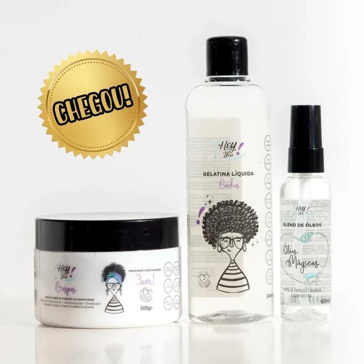 KIT Máscara 3em1 300gr + Blend de Óleos 60ml + Gelatina Capilar 300ml - Hey You