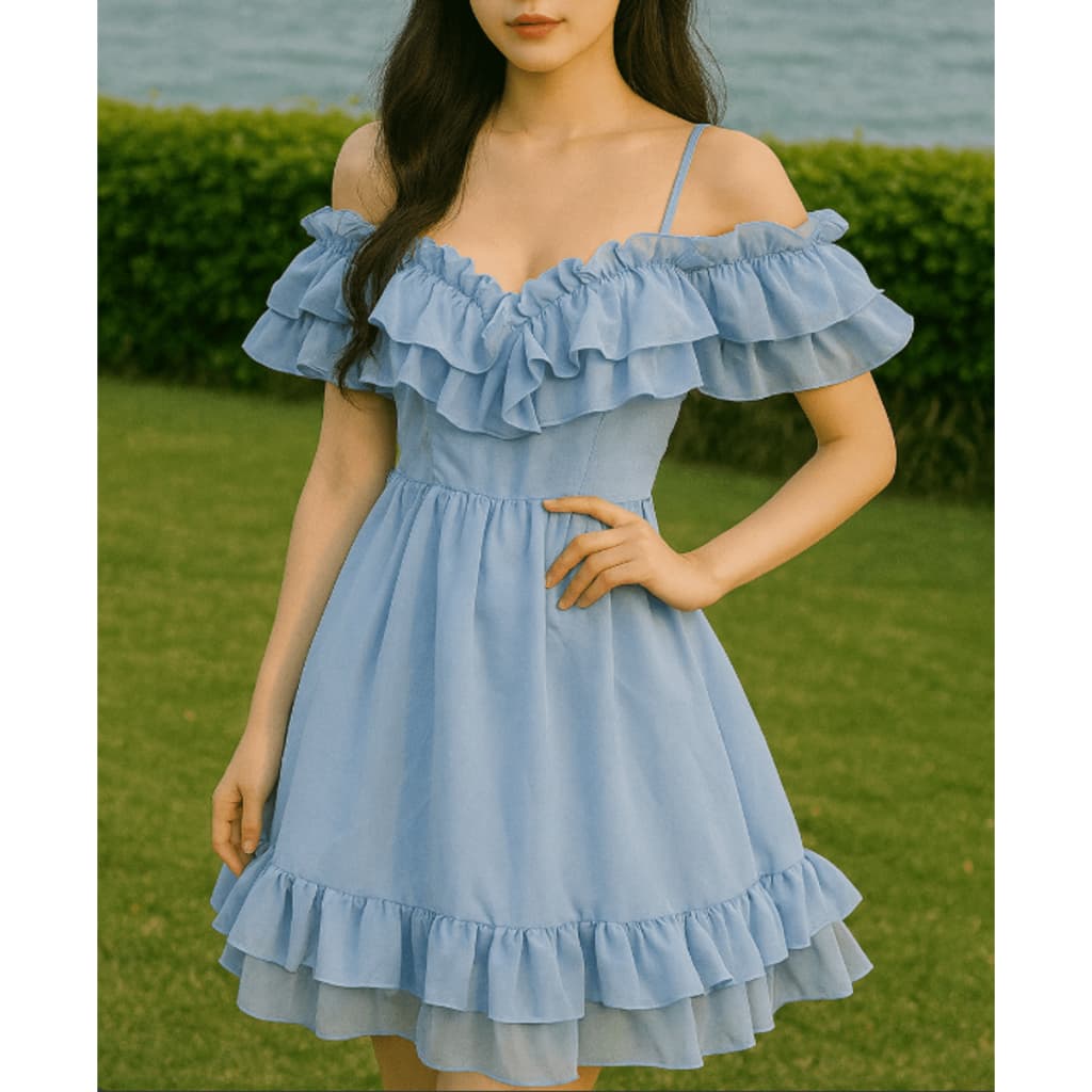 vestido fada azul bebe babado chiffon coquette princesa coreano japonês kawaii lolita fairycore y2k