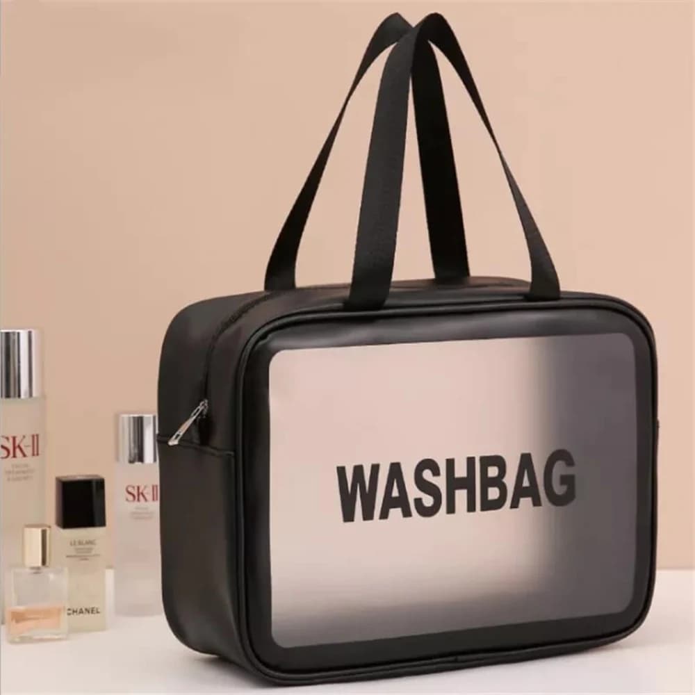 Necessaire Washbag Bolsa de Viagem Transparente Preta Ziper