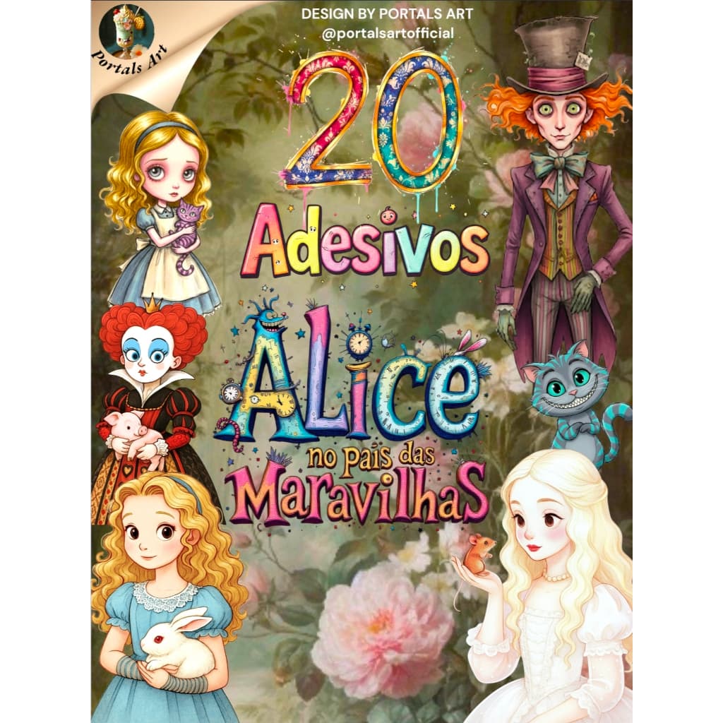 Kit figurinhas adesivas Alice no País das Maravilhas (Design exclusivo Portals Art)