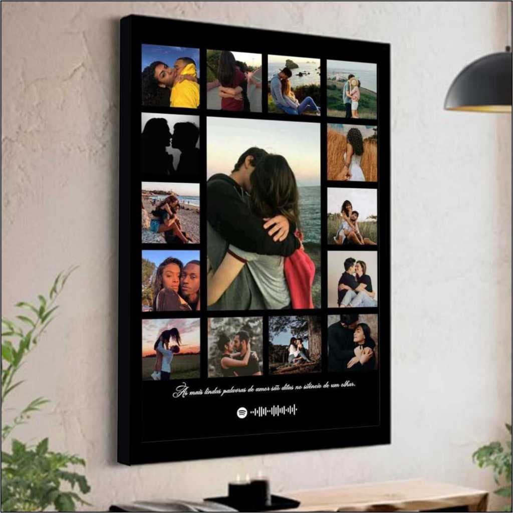 Quadro Placa Decorativa Casal com Fotos e Música Personalizado - Presente Dia Dos Namorados