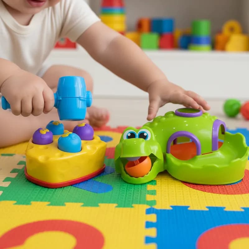 Kit 2 Brinquedos Educativo Didático para Bebê e Criança Croco Ball Jacaré + Rata Tuff Bate Martelo