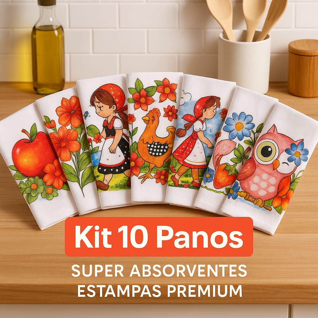 Pano de Prato Estampado Sortido com Acabamento em Bainha Guardanapo Toalha Secar Louça Absorvente