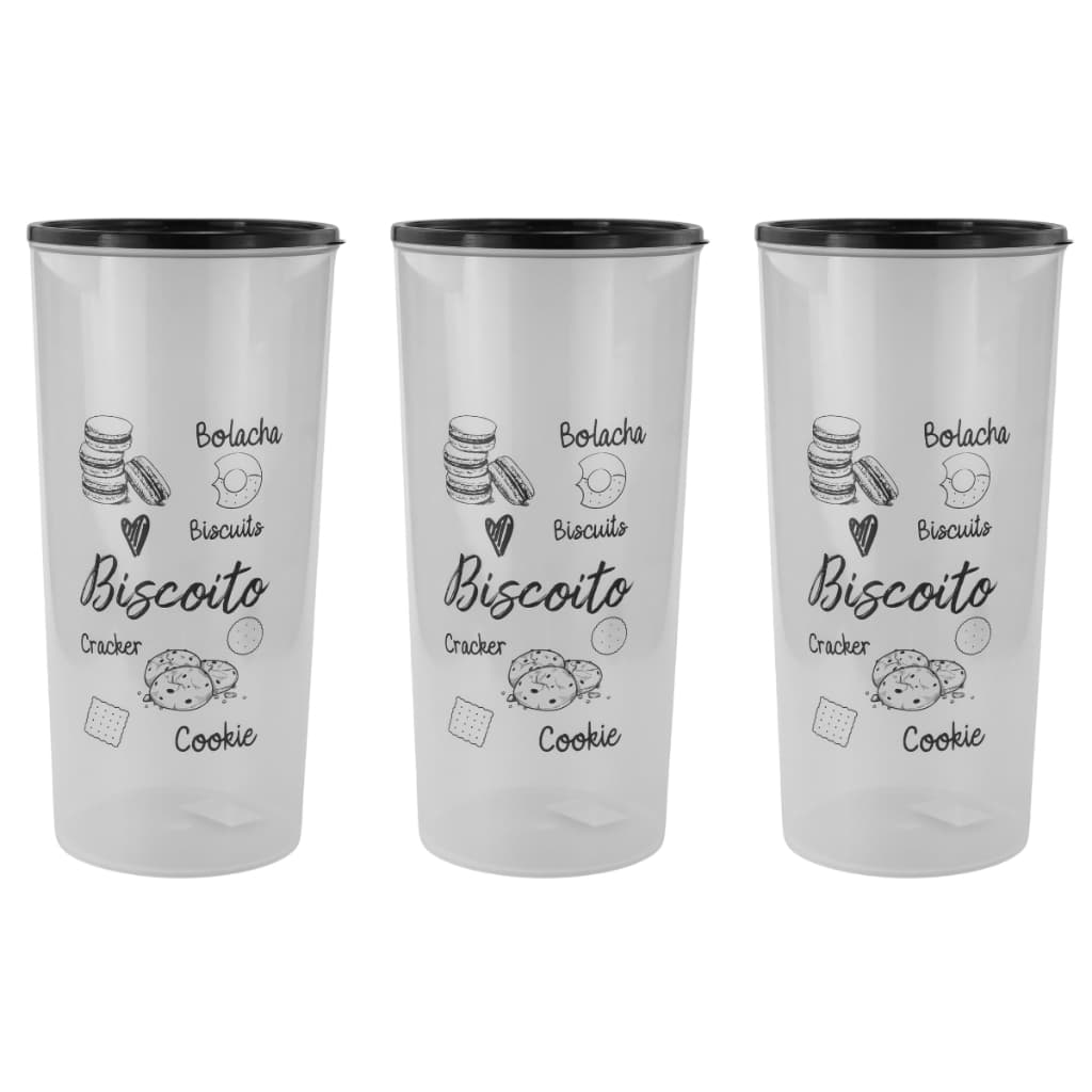 Porta Mantimentos Cozinha Plástico 2,5L Kit 3 Pote Multi-Uso Bolacha Biscoito