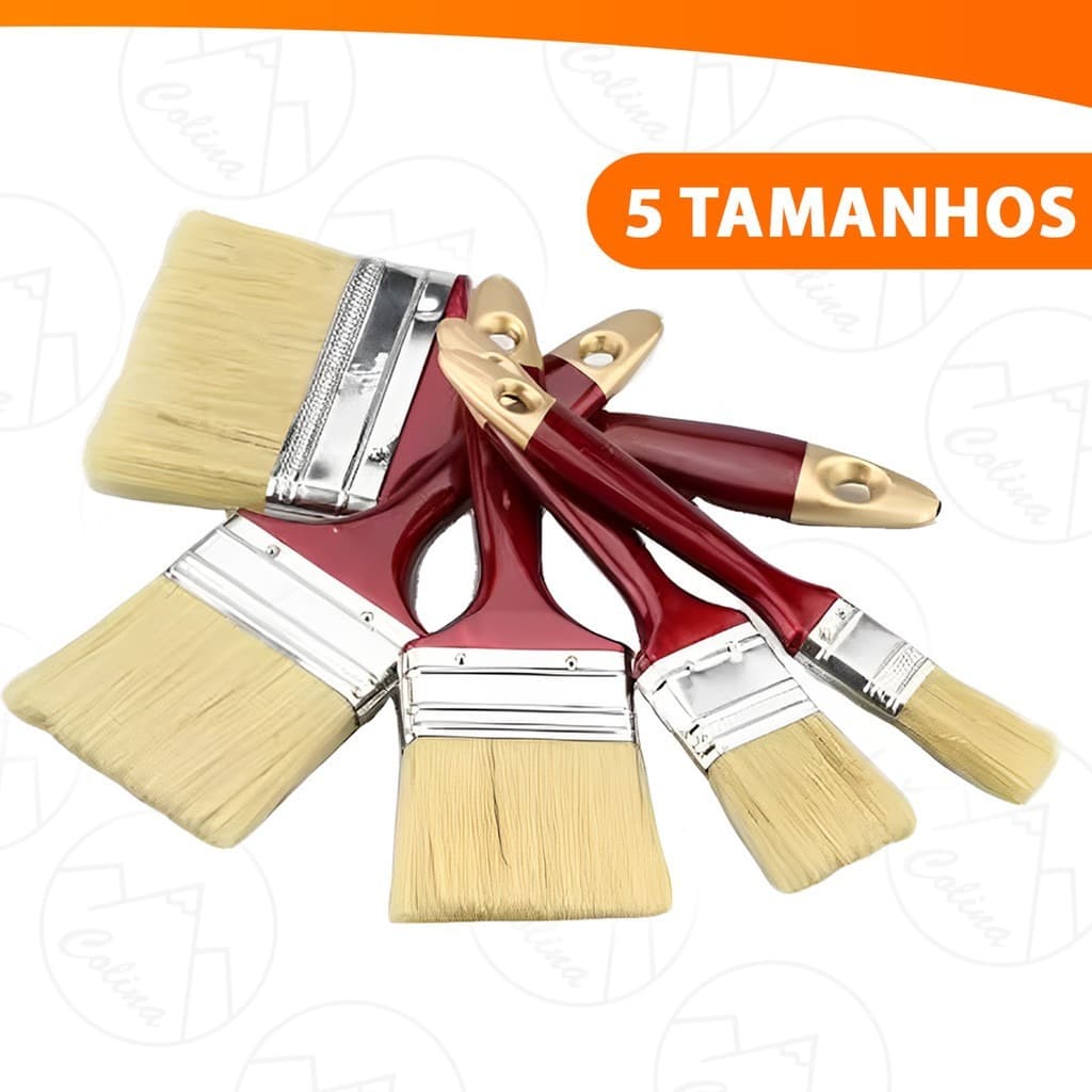 Kit 5 Pincéis Trincha Para Construção, Multiuso para Pintura, Tamanhos Mais Usados