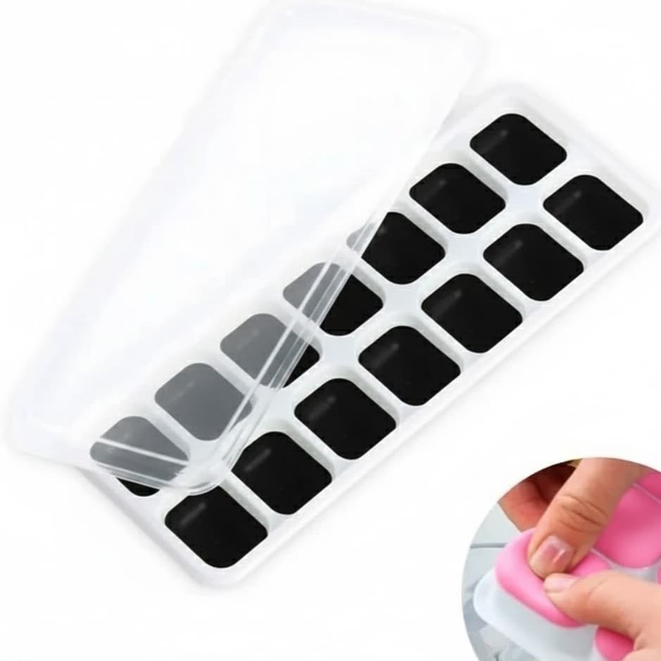 Forma de Gelo Silicone com Tampa – Desenforma Fácil | Bandeja de Gelo | Bandeja Multiuso