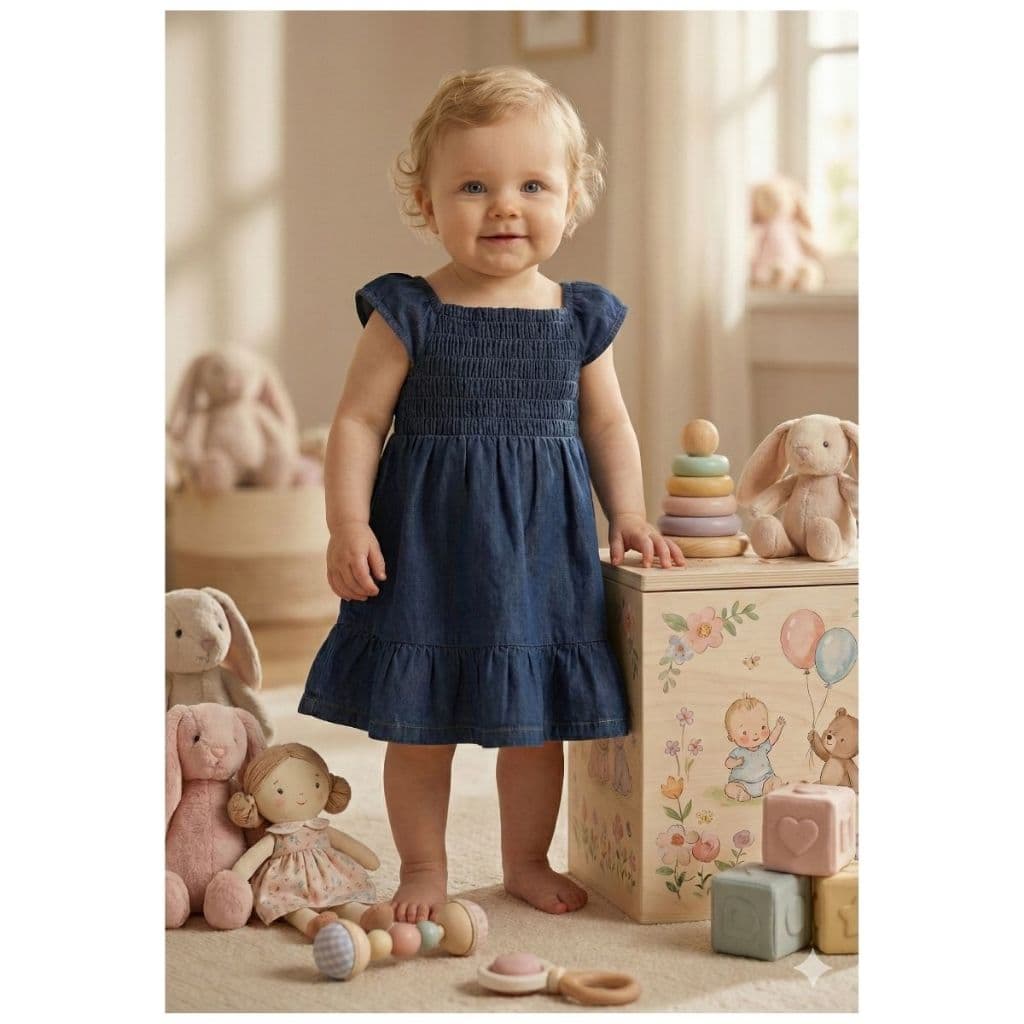 Vestido Infantil Menina Manga Princesa Jeans C/ Lycra - Super Fofo